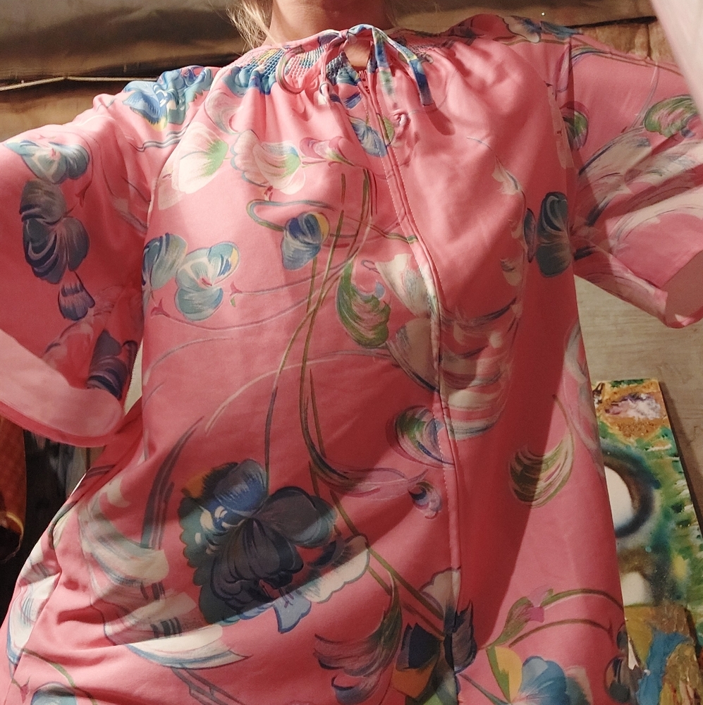 1970's Psychedelic Floral Housedress ~ Robe ~ Lou… - image 6